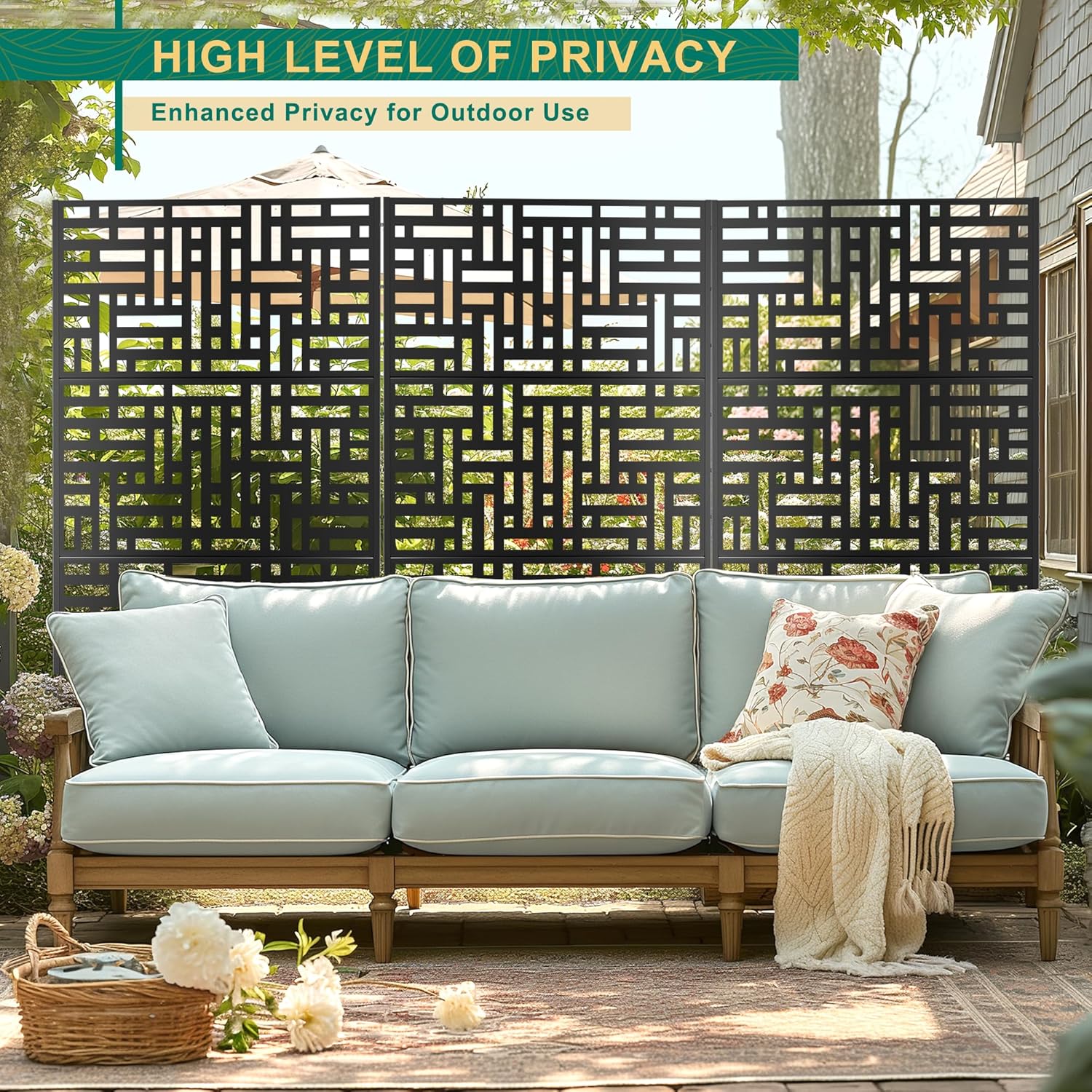 72" H×47" W Metal Privacy Screen Outdoor Privacy Screen Freestanding, Outdoor Privacy Screens and Panels for Patio Lawn Deck(Consists of 3 Panels)