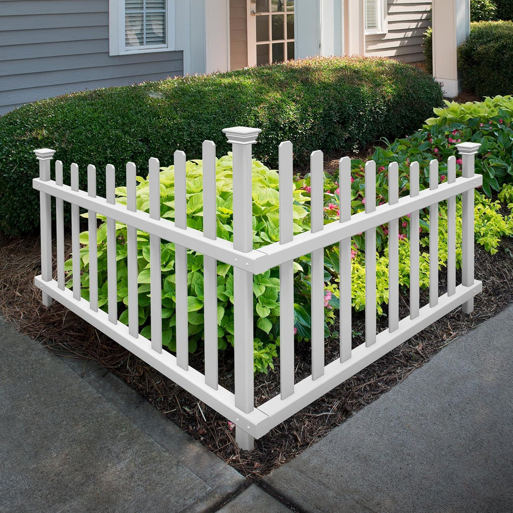 30in H x 40in W (2 Panels) No Dig Zippity Ashley Corner Vinyl Picket Fence, Garden Fence Border, Decorative Fence For Garden, White Vinyl Panels for Backyard, Patio & Yard, ZP19007