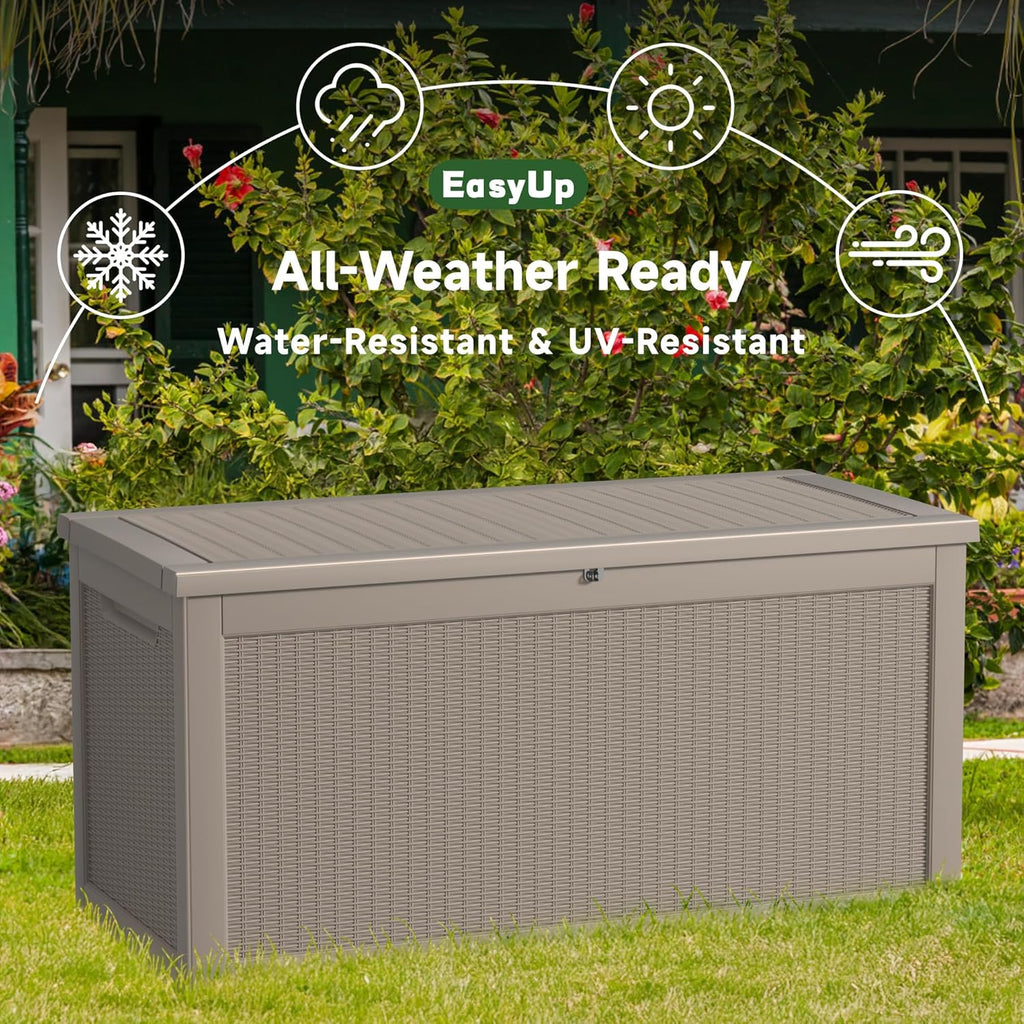 260 Gallon Outdoor Storage Box Waterproof, UV Resistant Resin Deck Box with Hydraulic Rod, Reinforced Stability for Patio, Garden, Rattan Gray