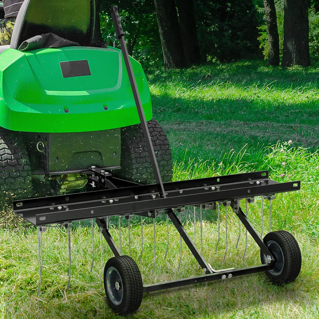 YITAMOTOR 40" Dethatcher Tow Behind Lawn rake Lawn Sweeper,Black