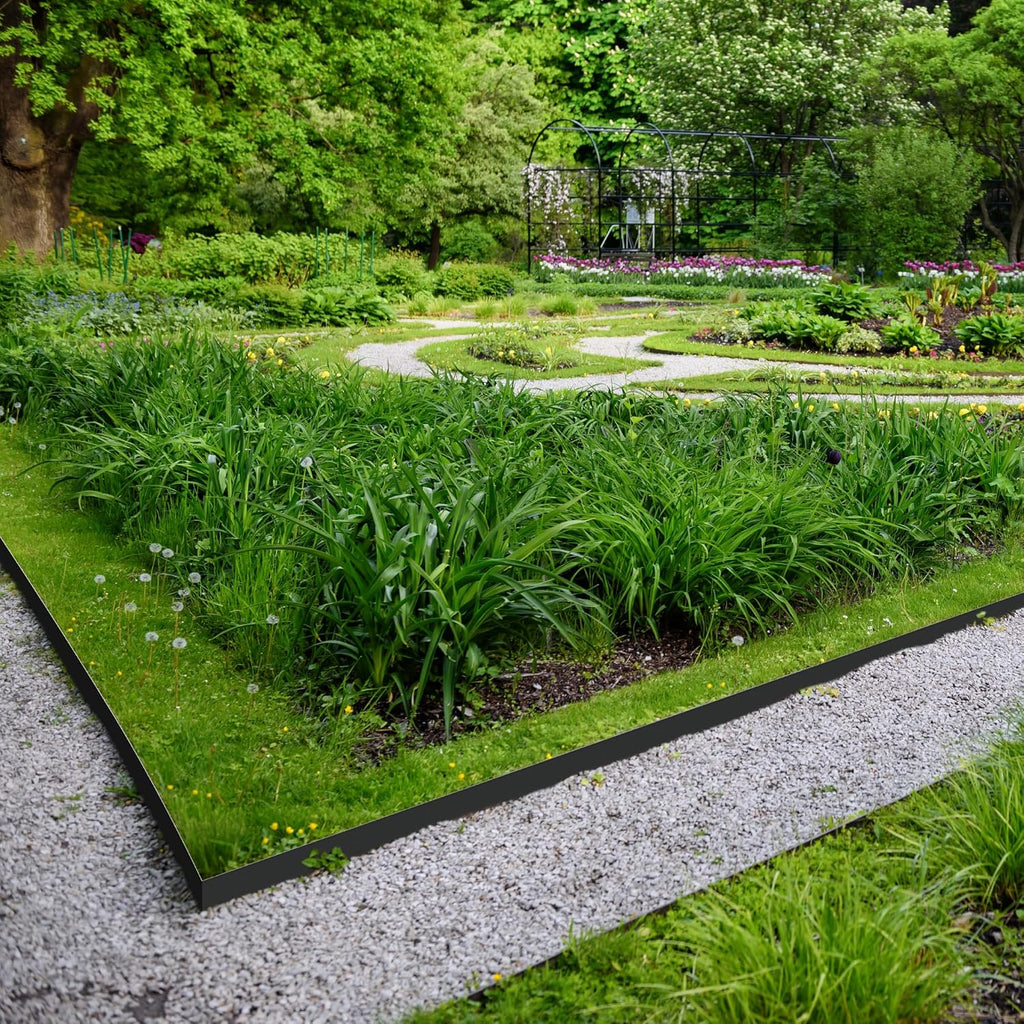 Worth Garden 10-Pack (34Ft Total) Galvanized Steel Landscape Lawn Edging - 8 in. H Bendable Metal Strips - Hammer-in 18-Gauge Flexible Black Edging Border - Yard Pathway Divider - Buckle Connection