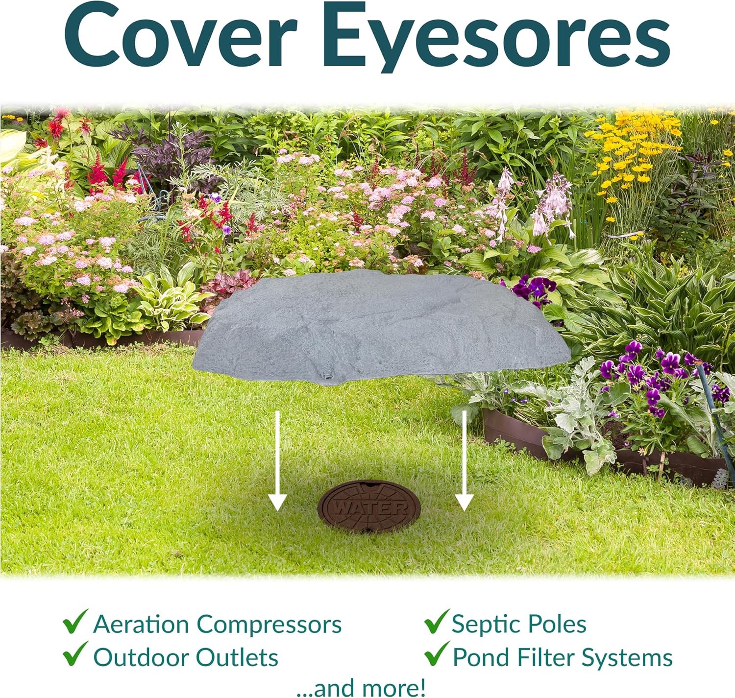 Sunnydaze 3.5” H Polyresin Faux Landscape Rock Cover - Lightweight Fake Rock Well Pump Cover for Outside - Gray - 2-Pack