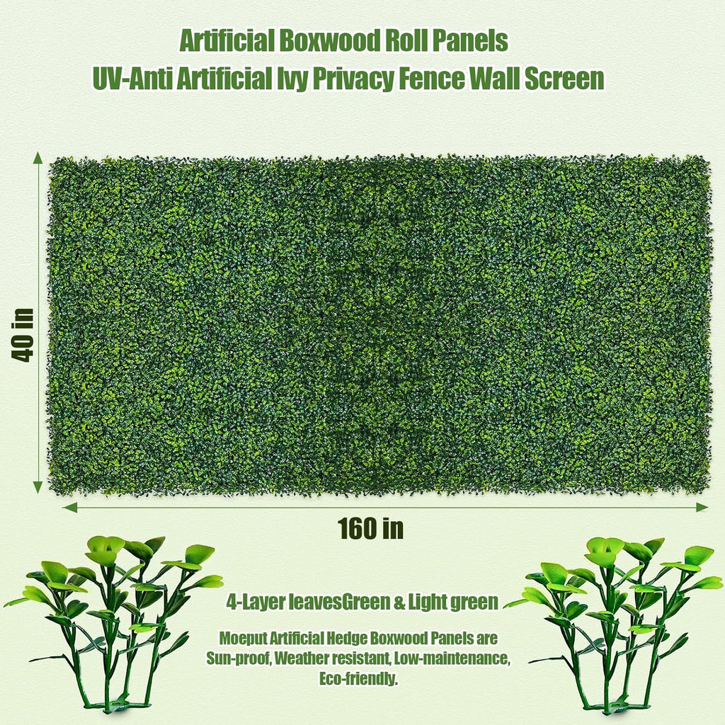 Artificial Ivy Privacy Fence Screen, 40X160 in(43 sqft) UV-Anti Faux Boxwood Roll Panels Greenery Backdrop Vine Leaf Fence Panels Ivy Fence Covering Privacy