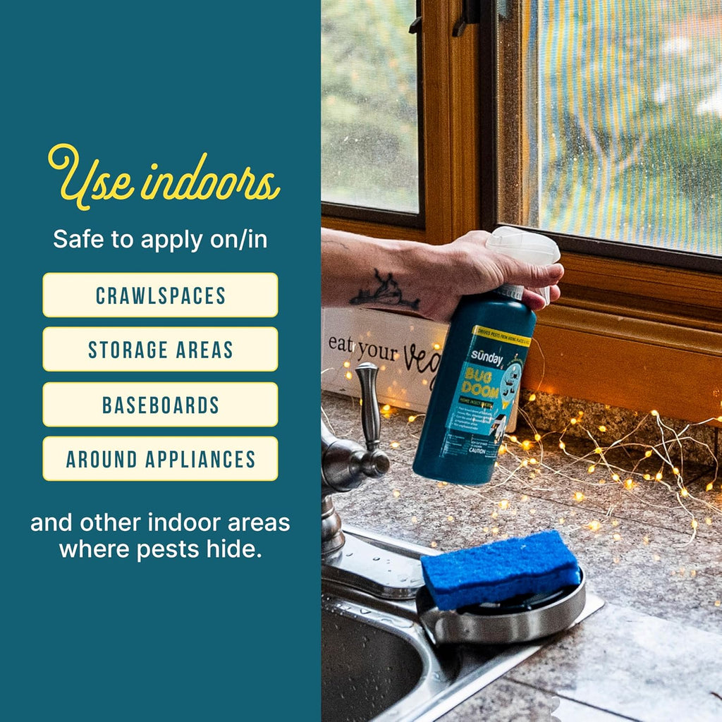 Sunday Bug Doom Home Insect Barrier Spray - Indoor Insect Spray with Botanically Derived Pyrethrin - Kills Ants, Spiders, Cockroaches & More - 16 Fl Oz