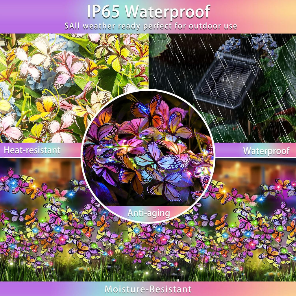 Solar Garden Lights Outdoor, Waterproof Solar Butterfly Lights 2 Pack Willow Vine Light with 80 LED 33 Butterfly Colorful Lighting for Garden Yard Lawn Outdoor Decor, Gift for Mom Women Mother's Day