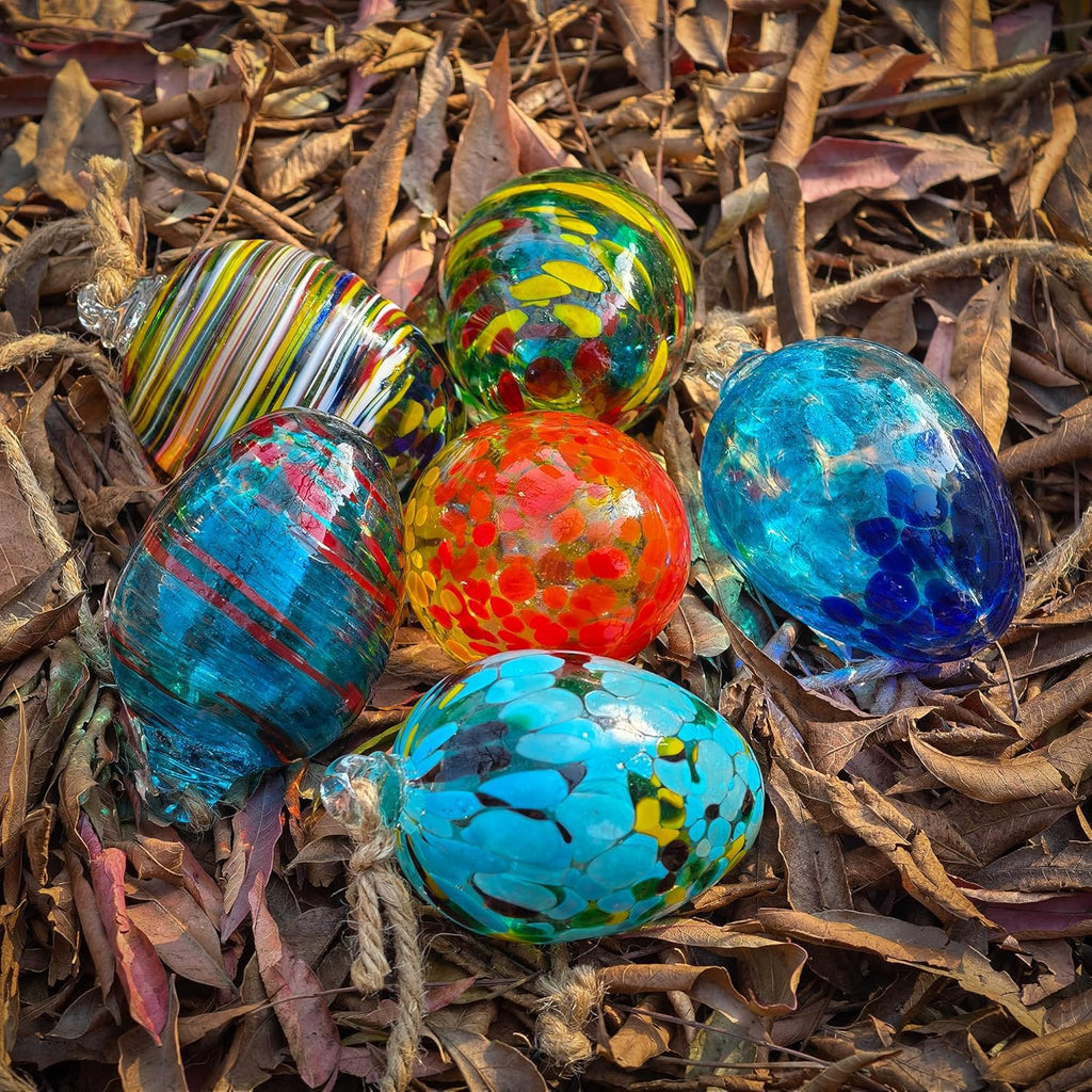 6pcs Hanging Garden Gazing Ball Hand-Blown Glass Witch Ball for Outdoor Patio Décor Hanging Friendship Balls Collectible Figurine Glass Eggs
