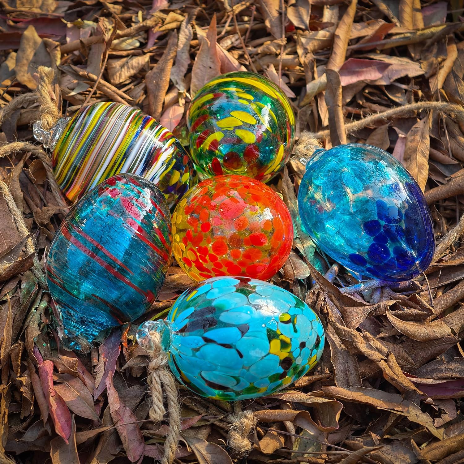 6pcs Hanging Garden Gazing Ball Hand-Blown Glass Witch Ball for Outdoor Patio Décor Hanging Friendship Balls Collectible Figurine Glass Eggs