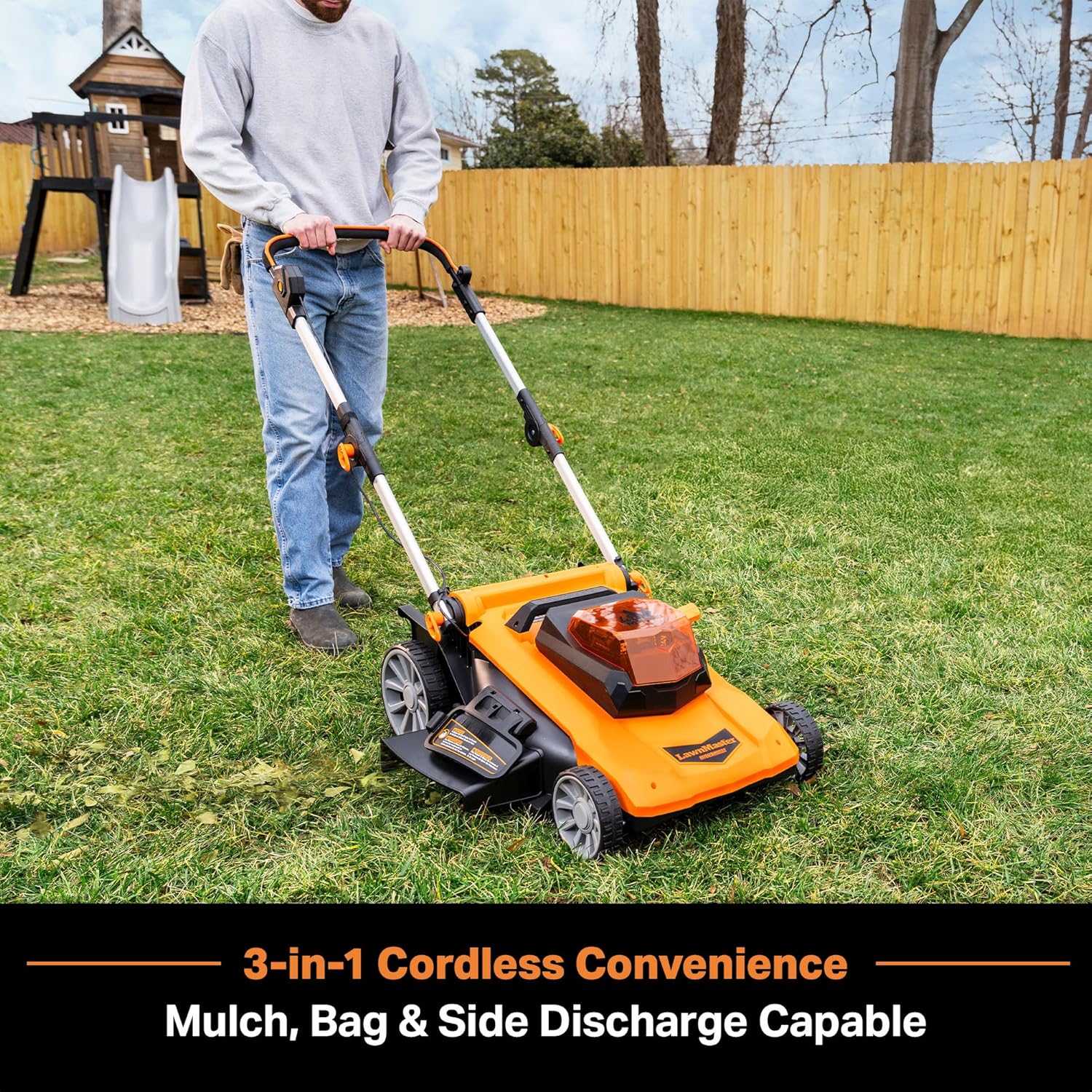 LawnMaster CLMF4821A Cordless Lawn Mower Brushless 48V MAX* 21Inch 3-in-1 Function Up to 1/2 Acre with 4X24V MAX* 4.0Ah Battery and a Dual Charger