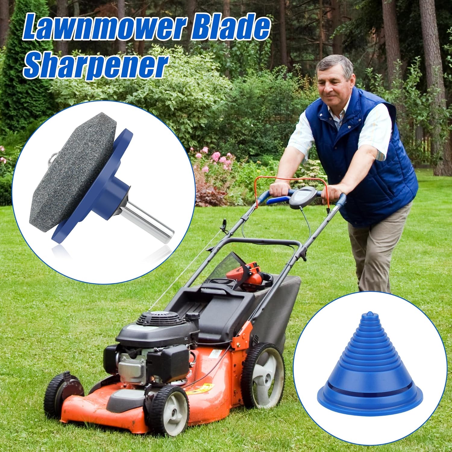 4+1PCS Lawn Mower Blade Sharpener, Universal Lawnmower Blade Sharpener Mower Sharpening Stone with 1PCS Balance Tool for Hand Drill/Power Drill