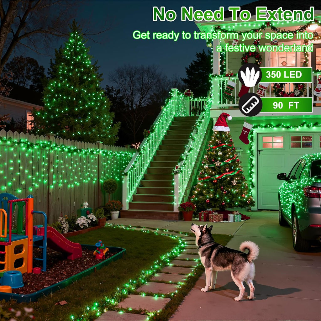 350LED Christmas Lights Indoor Outdoor, 90ft 12 Modes Green LED String Lights with Timer Dimmable, Waterproof Christmas Tree Lights for Xmas Patio Yard Fence Balcony Garden Party Decor Green
