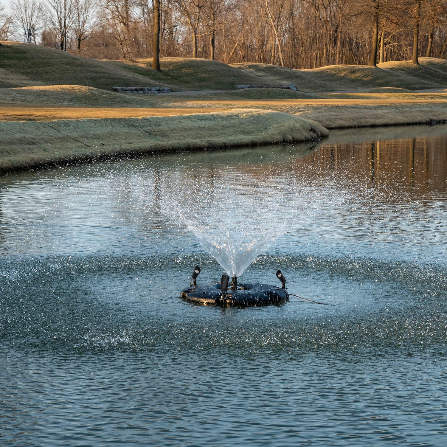 HALF OFF PONDS Floating Fountain – 1/4 HP Pond Aerator, 100' Cord – 3000 GPH Water Pump – 9 Spray Patterns - Color-Changing LED Lights - for Ponds & Water Gardens