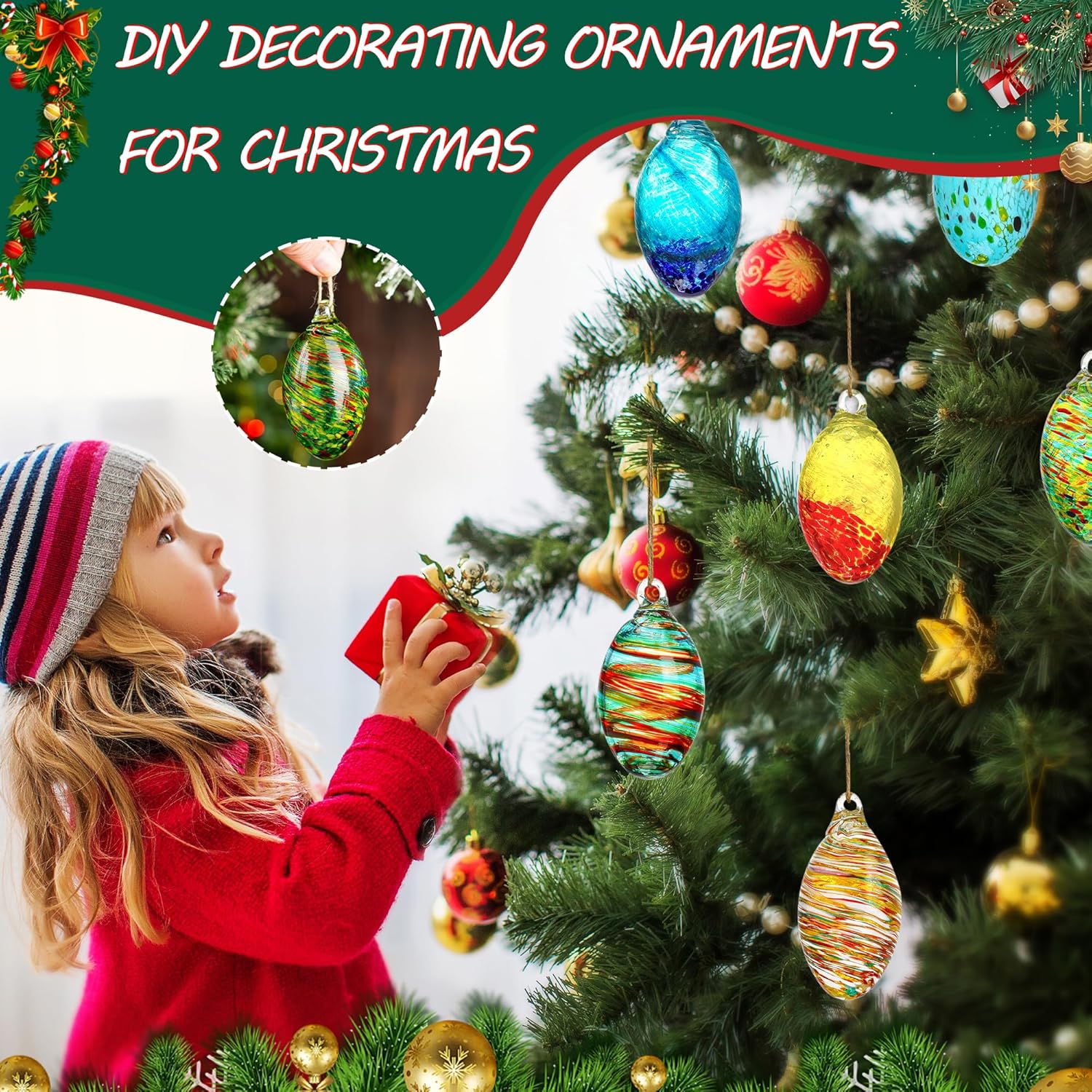 Set of 6 Hand Blown Glass Egg Ornaments Hanging Gazing Ball Witches Ball Friendship Decor for Home Outdoor Wedding Party Christmas Tree