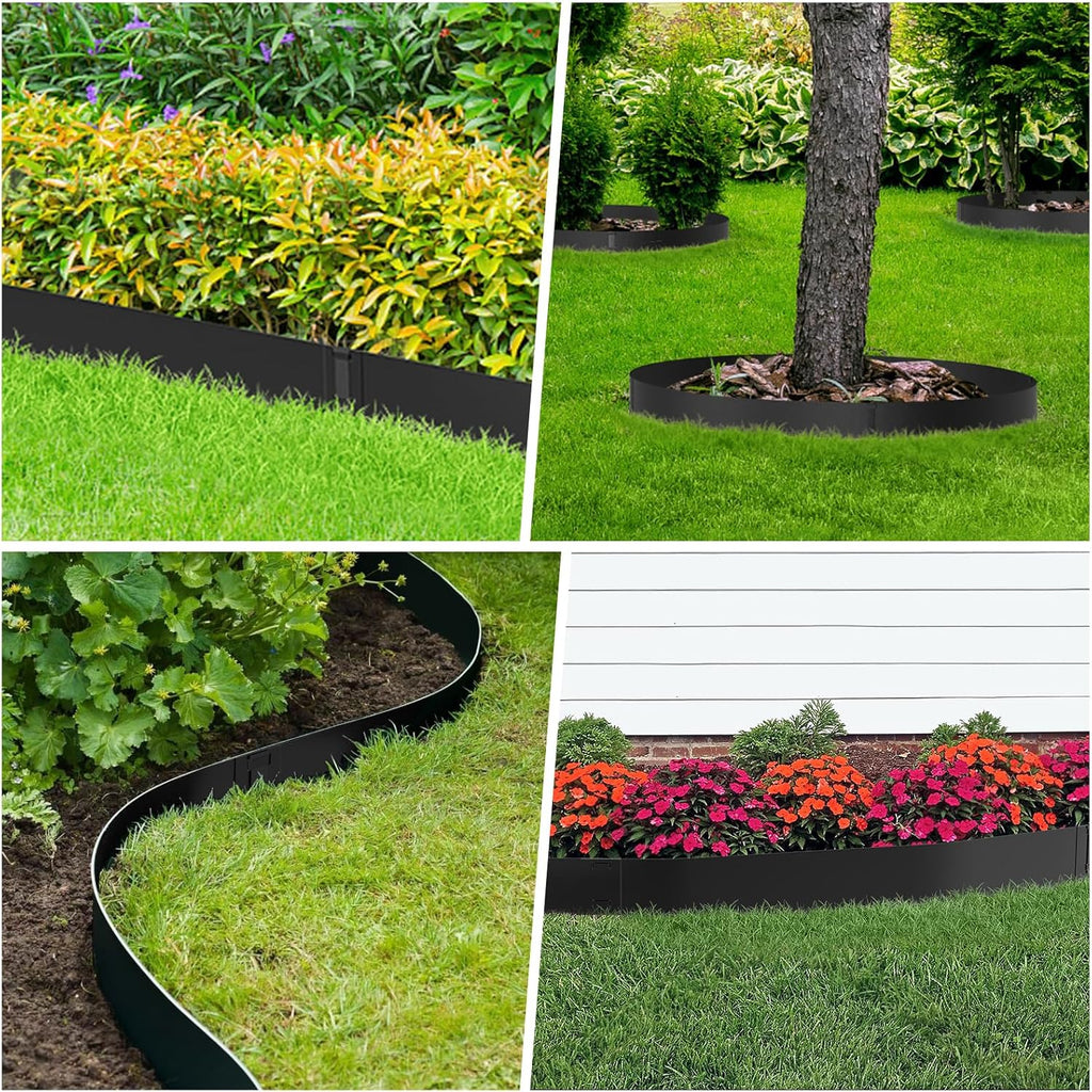 Metal Landscape Edging 6-Pack, Steel Edging Powder Coating - 40" L x 8" H Strips Garden Edging Border with 6 Clips - Edge for Lawn Yard (20Ft Total, Black)