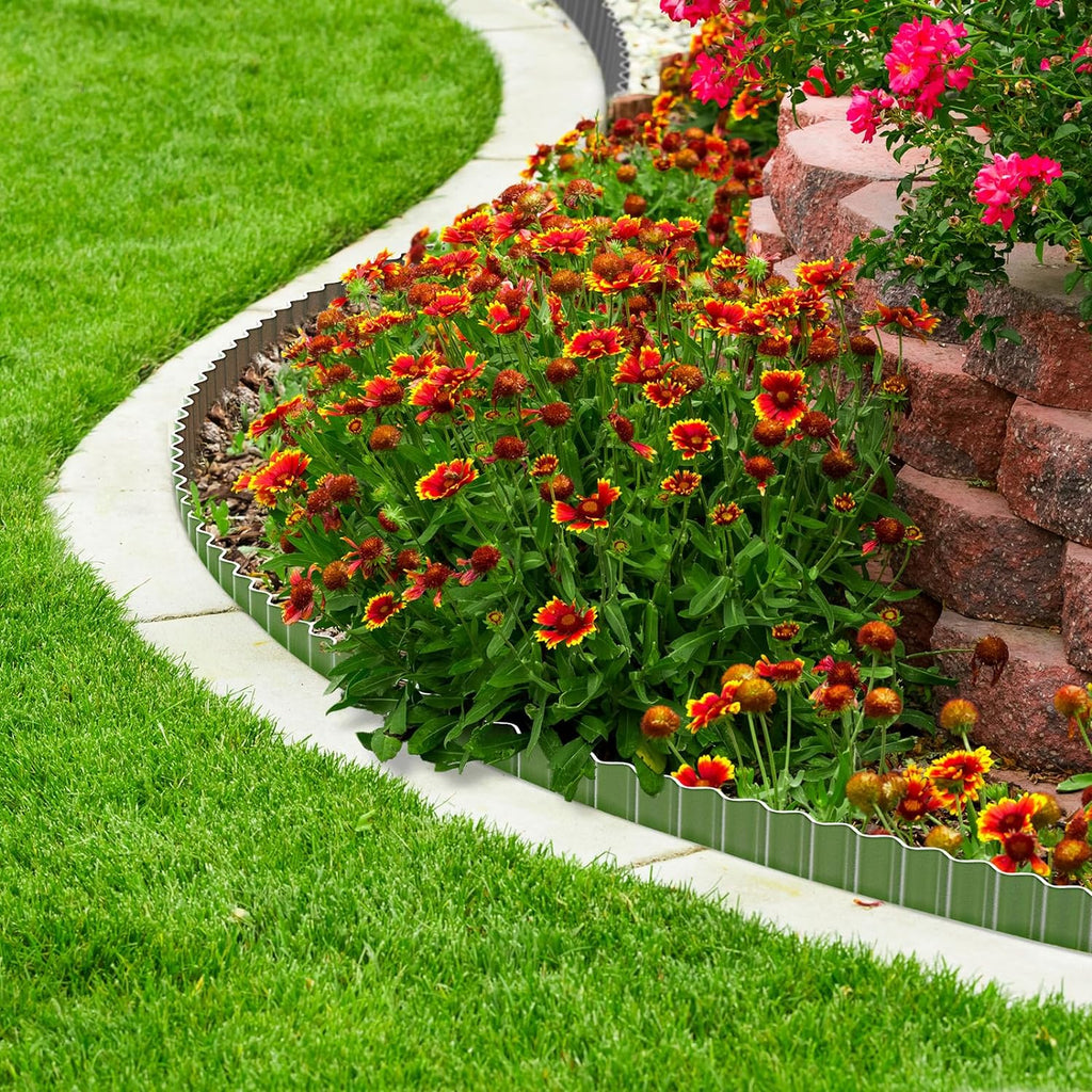 LAVEVE Corrugated Metal Garden Edging 3" x 100Ft, Landscape Edging Border for Lawn, Flower Bed, Garden Fence, Paver Edging (Silver)