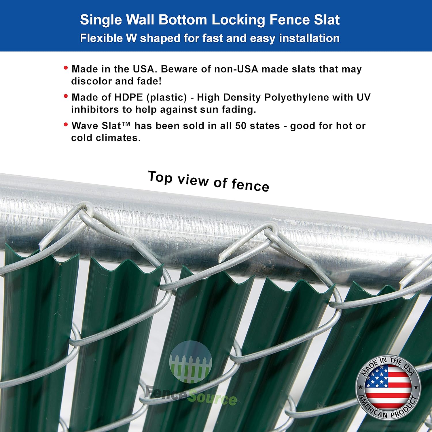 Wave Slat (9 Colors) Single Wall Bottom Locking Privacy Slat for 4', 5', 6', 7' and 8' Chain Link Fence (8 ft, Green)