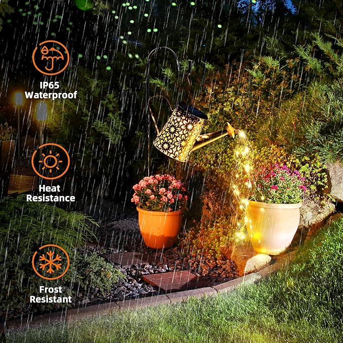Otdair Solar Lights Outdoor Garden Decor, Metal Daisy Solar Watering Can Lights with 2 Lighting Modes, Outdoor Decorations for Yard, Garden, Patio, Pathway, Christmas, Gift for Mom Grandma