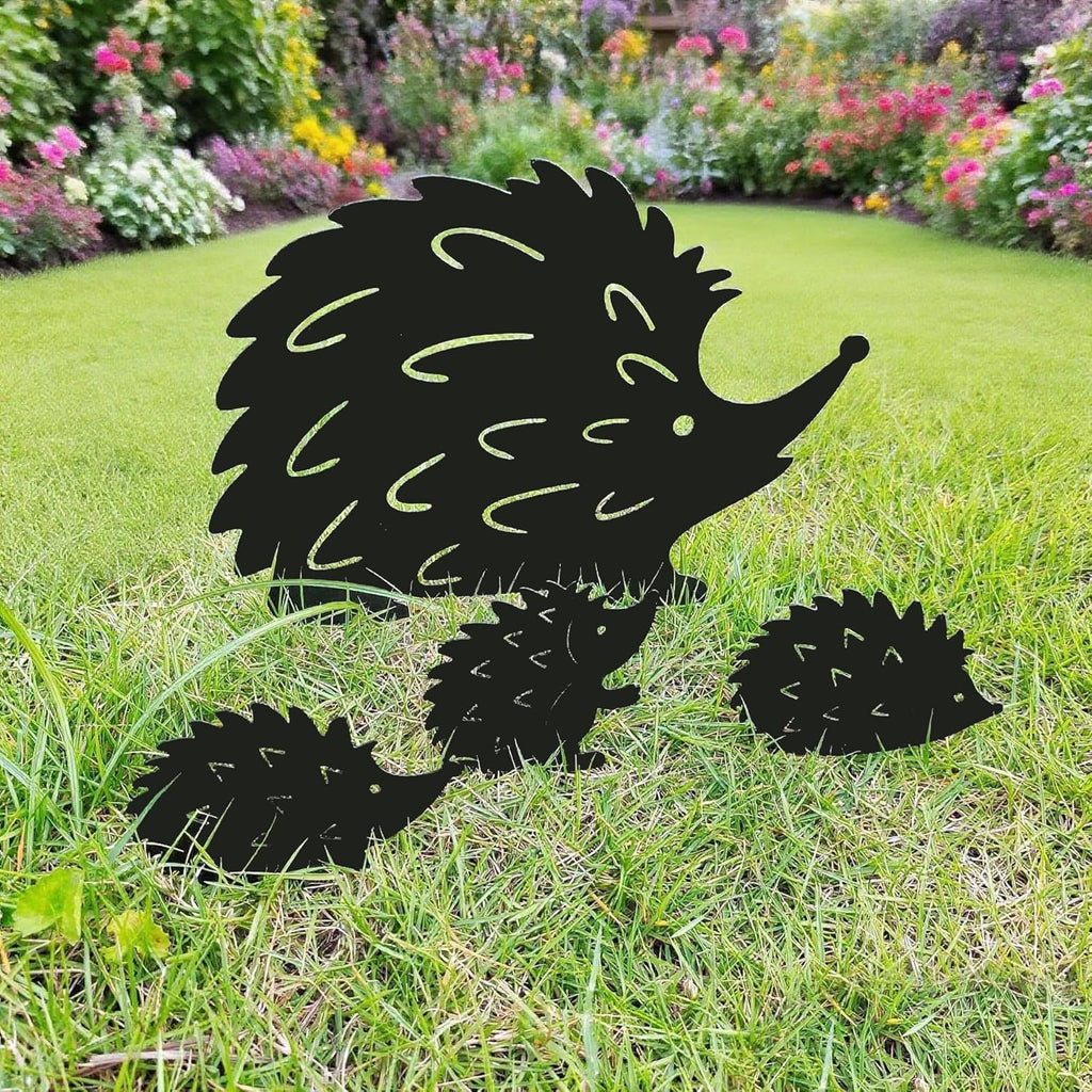 Metal Hedgehog Silhouette, Unique Garden Yard Art,Outdoor Halloween Decor for Patio,Decorative Garden Stakes,Metal Animals Yard Art,Cute Hedgehog Family