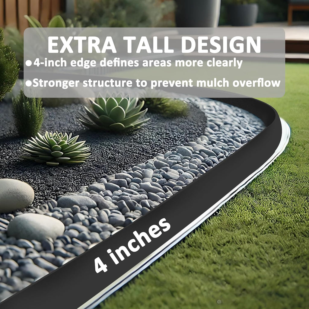 4 inch Tall Landscape Edging Kit 80FT Garden Edging with 150 Spikes for Lawn Edging and Flower Beds (Black, 80FT)