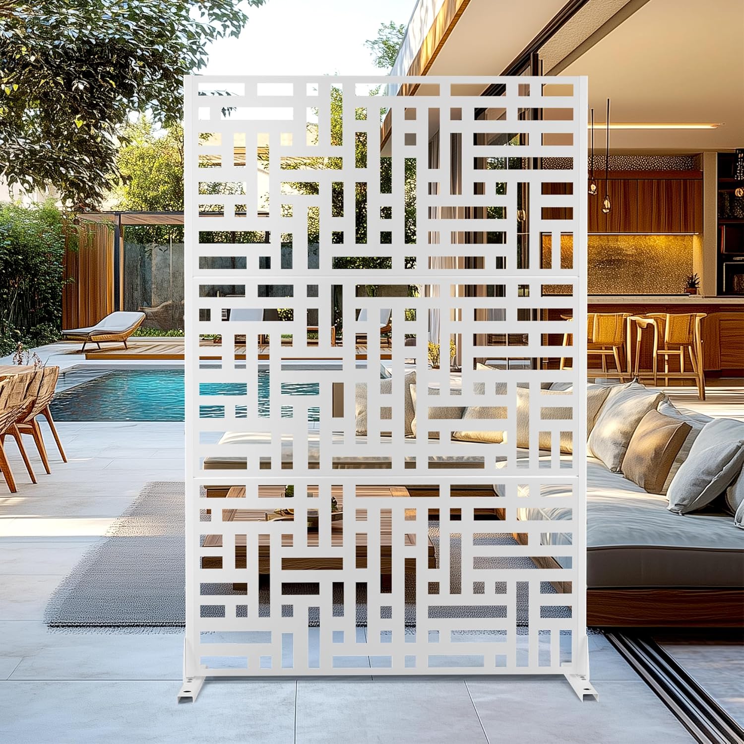 Outdoor Privacy Screen,72" H×47" W Metal Privacy Screen, Freestanding Privacy Fence Panels for Patio