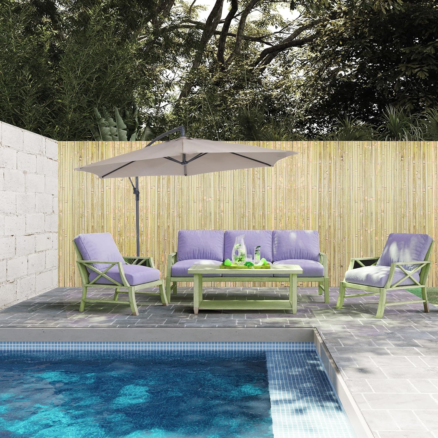 Bamboo Slat Fence 4ft H x 13ft L, Handwoven Natural Bamboo Fencing, Indoor or Outdoor Privacy Fence for Patio, Balcony, Border Pool