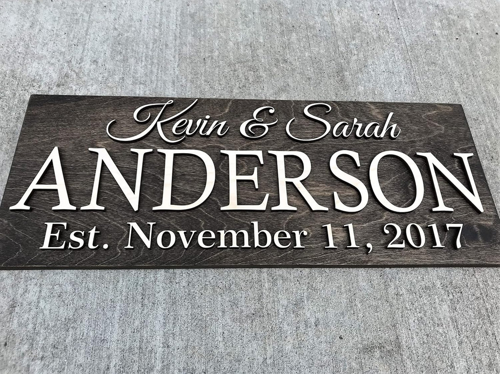 Personalized Family Name Wooden Sign | Last Name Established | Custom Wedding Gift | 3D Wall Art | 5 Year Anniversary | Rustic Home Decor