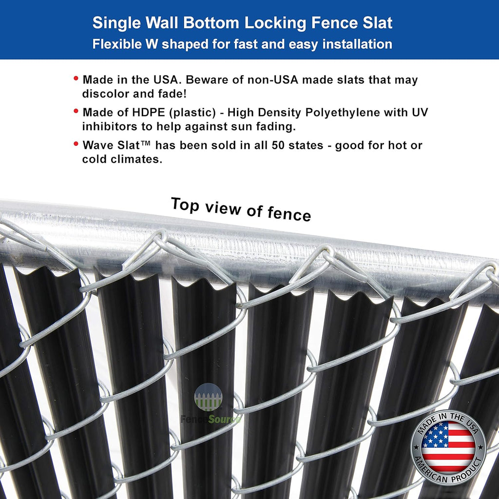 Wave Slat (9 Colors) Single Wall Bottom Locking Privacy Slat for 4', 5', 6', 7' and 8' Chain Link Fence (4 ft, Black)
