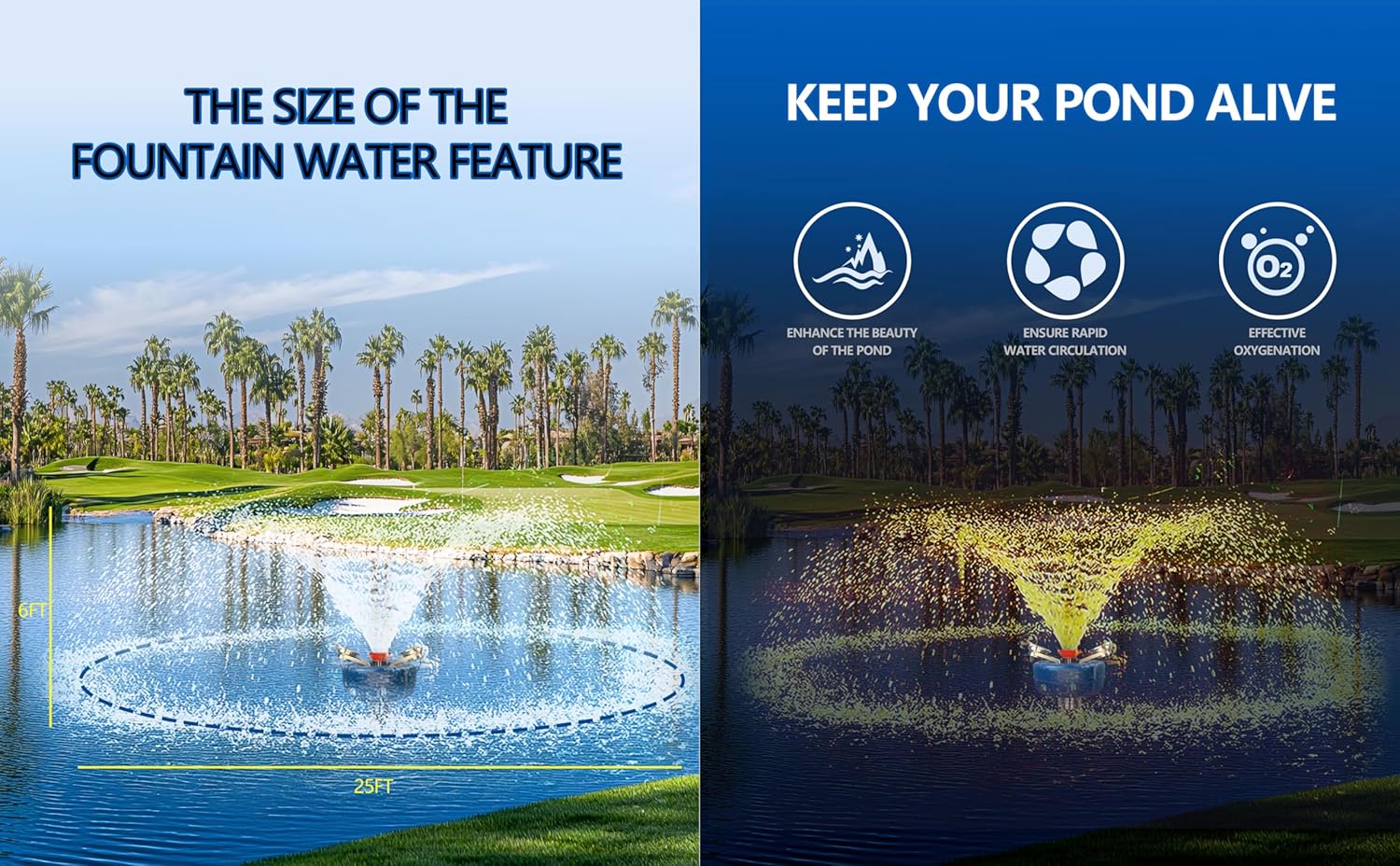 Pond Fountain Aerator, 1HP，Wireless Control RGB Rainbow Lights Stainless Steel Body, 100FT Cord, Multifunctional time Controller，200Ft Traction Rope, Aerator Pump for Ponds & Lakes (RGB)