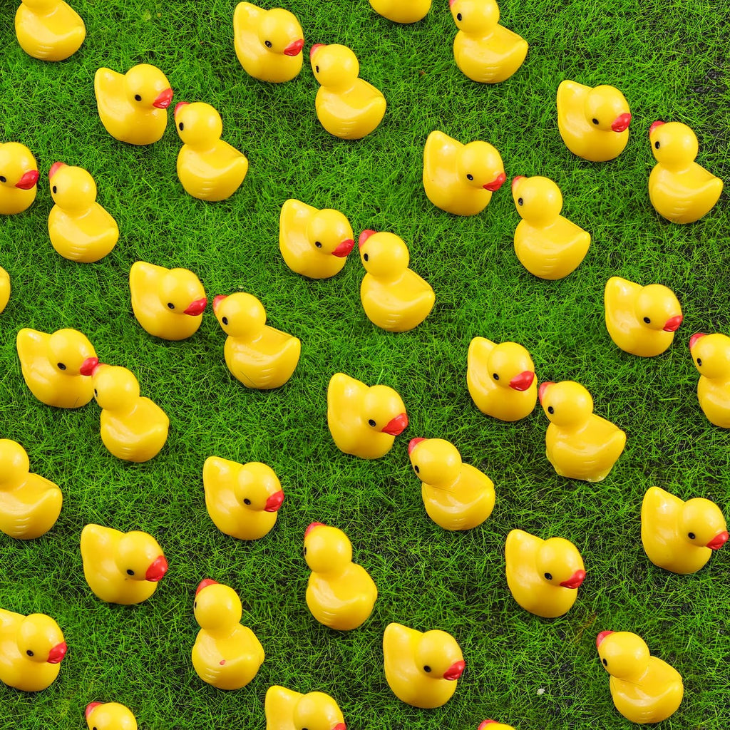 120PCS Mini Resin Animals Cute Yellow Tiny Ducks,Miniature Duck Figures to Hide,Little Animal Toys Small Figurines Bulk for Topper Desk Garden Dollhouse Landscape Aquarium Ornaments DIY Crafts & Decor