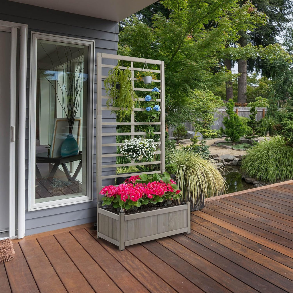 Casafield Wooden Climbing Planter Box - Raised Garden Bed with Trellis Plant Stand for Outdoor