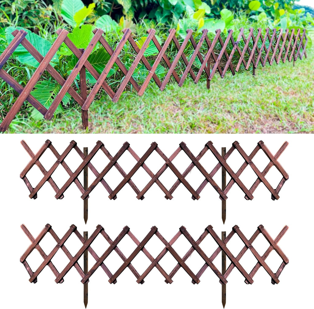 ShopLaLa Garden Fence- 2 Pack, Total 12ft (L) Wooden Lattice Flower Edging for Yard Lawn Landscape Patio Outdoor Decor, Expandable Plant Garden Trellis, Animal Barrier Fence No Dig Panel for Small Dog