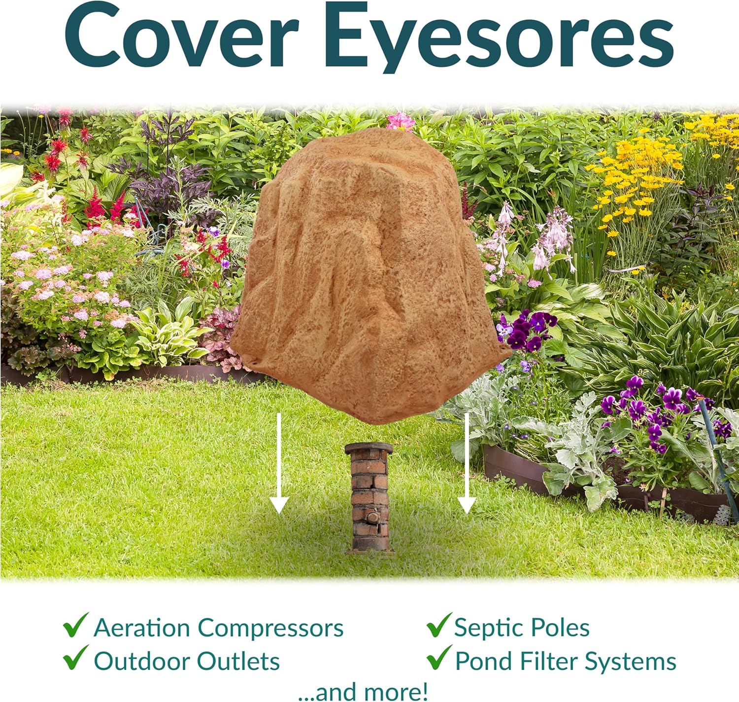 Sunnydaze 21.5” H Polyresin Faux Landscape Rock Cover - Lightweight Fake Rock Well Pump Cover for Outside - Sand