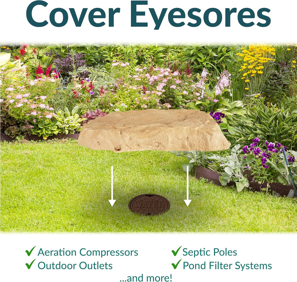 Sunnydaze 3.5” H Polyresin Faux Landscape Rock Cover - Lightweight Fake Rock Well Pump Cover for Outside - Sand