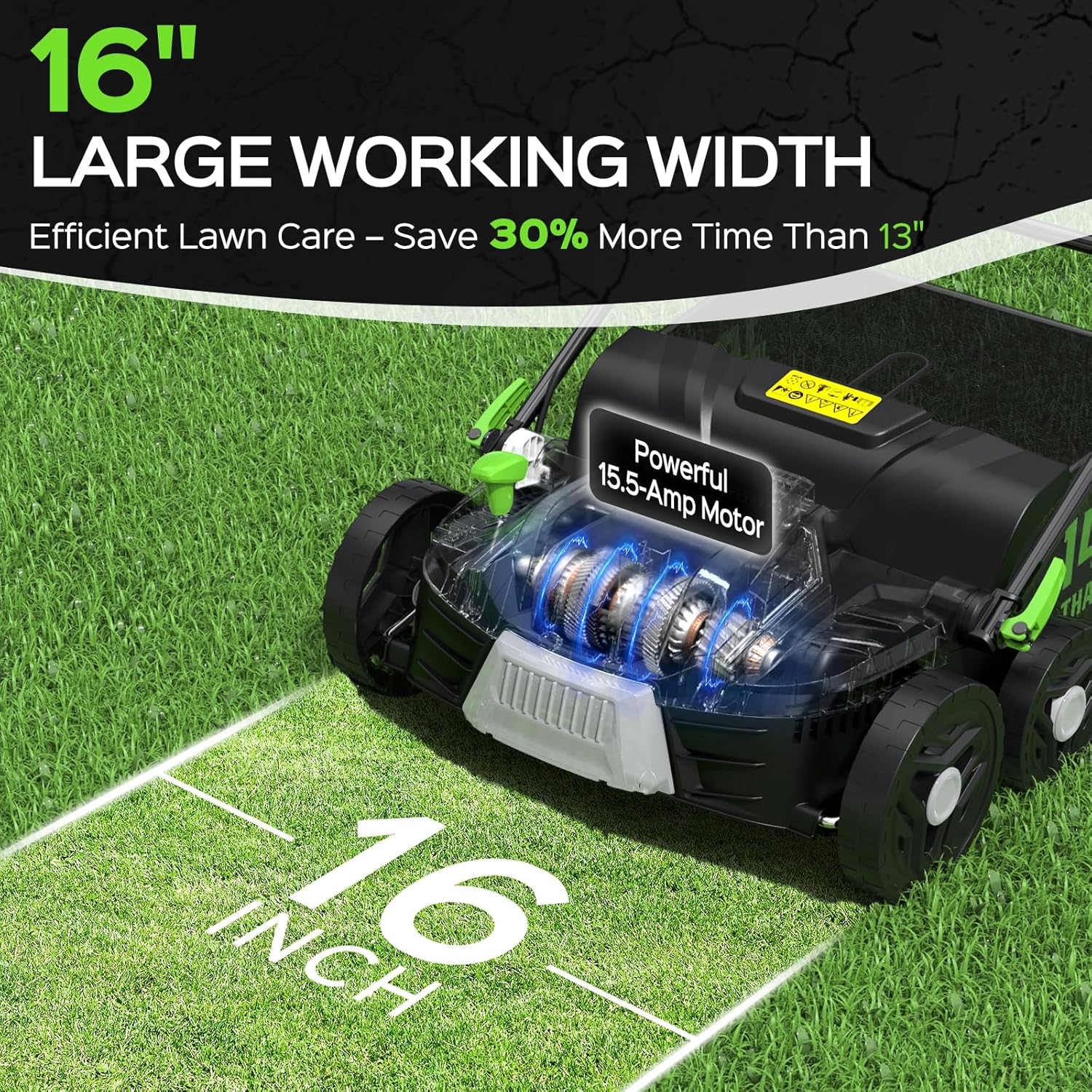16-Inch 15.5 Amp 2-in-1 Electric Dethatcher and Scarifier with 14.5-Gallon Removable Thatch Collection Bag, Lawn Dethatcher with 5-Position Depth Adjustment, Quick-Fold, Keeps Lawn Healthy