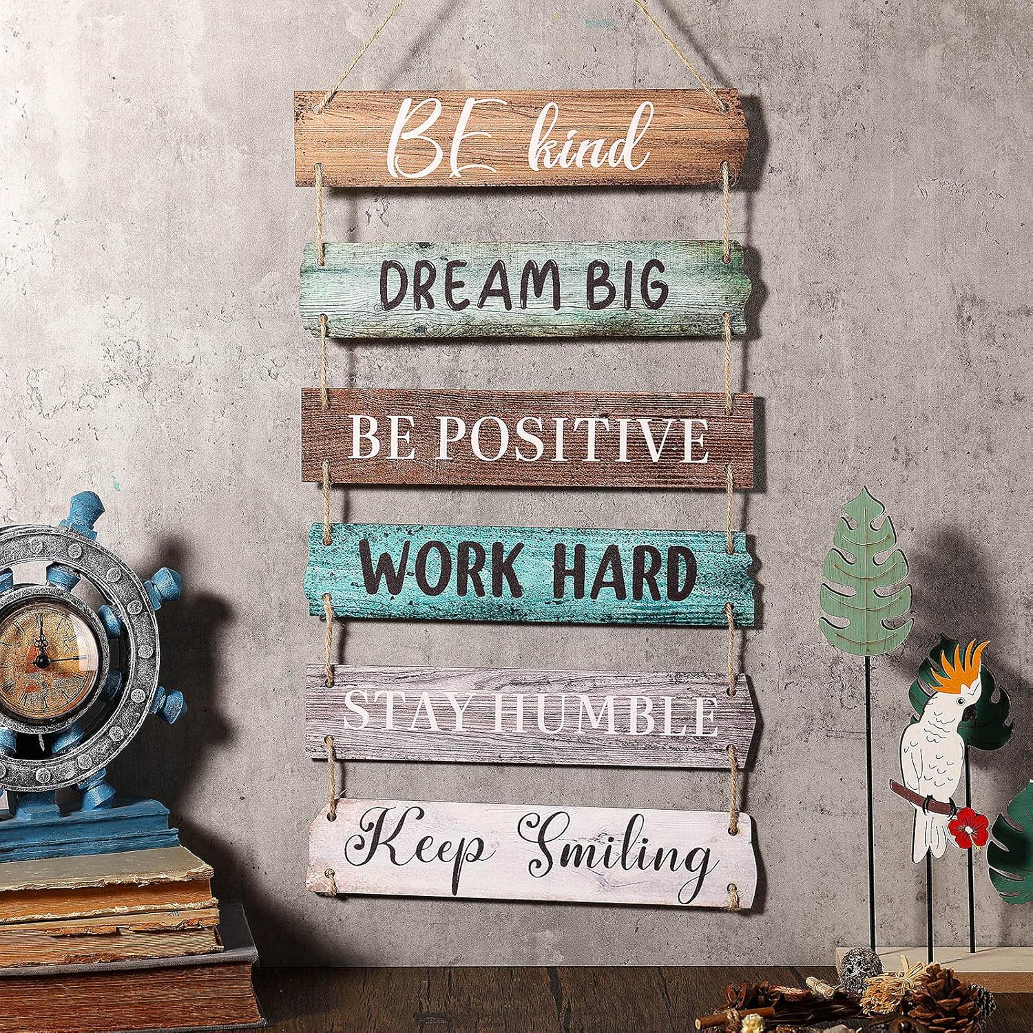6 Pieces Rustic Wall Hanging Plaque Sign Inspirational Wall Art Farmhouse Wooden Door Signs Positive Plaque with Quotes Motivational Quote Decor for Office Bedroom Living Room(Retro Style)