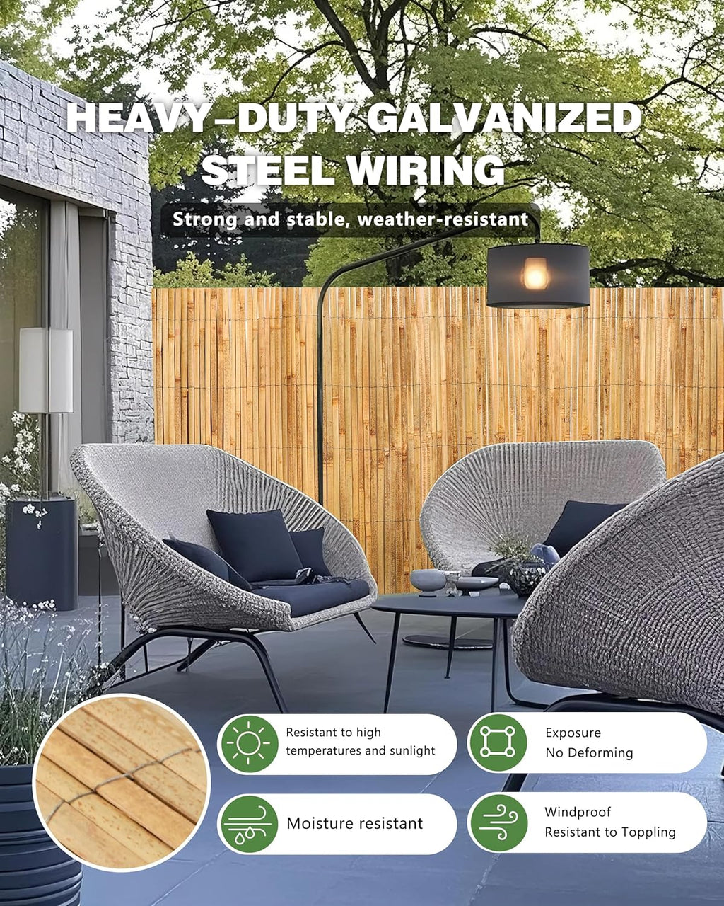 Bamboo Privacy Fence Roll 6ft x 13ft, Natural Bamboo Slat Screening Panels for Outdoor Garden, Yard, Patio, Balcony Privacy Screen