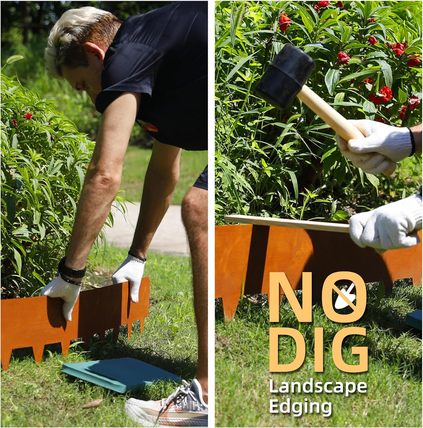 Solution4Patio 8-Pack Corten Steel Garden Landscape Edging with 9X Clips, 6" H Hammer-in Heavy Duty Bendable Metal Pre-Rusted Border Edging Strips for Lawn, Yard (26ft Total)