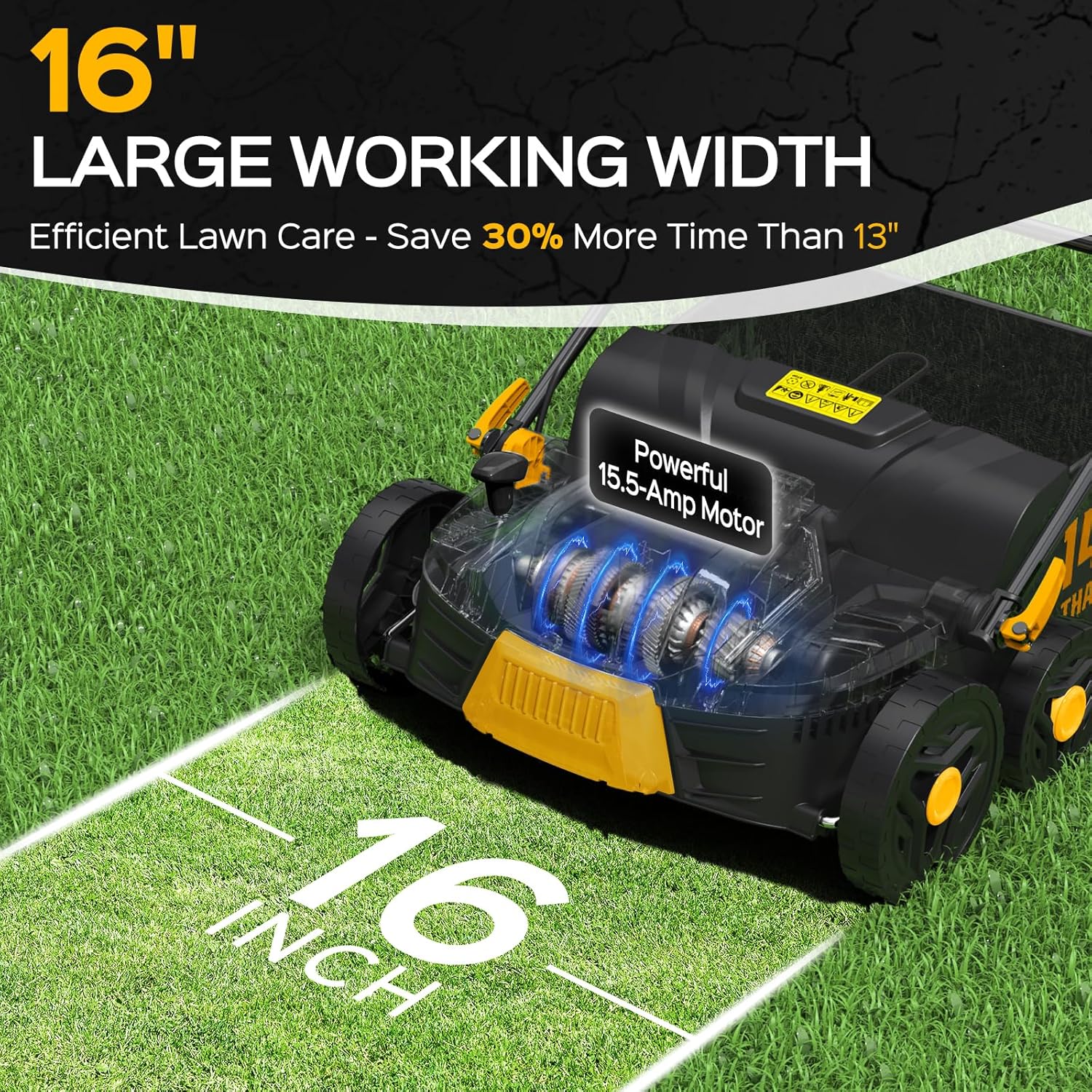 2025 Upgrade 16-Inch 15.5 Amp 2-in-1 Electric Dethatcher and Scarifier with 14.5-Gallon Collection Bag, Lawn Dethatcher with 5-Position Depth Adjustment, Keeps Lawn Healthy - Bold Yellow