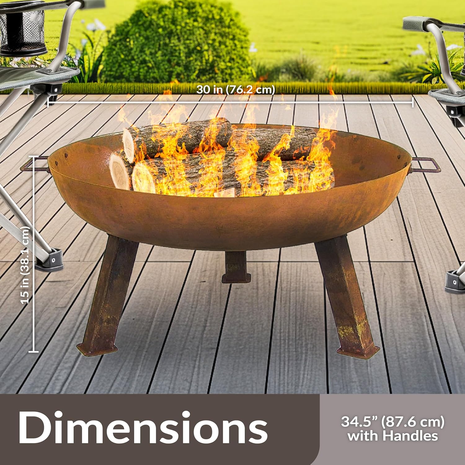 Sunnydaze 30-Inch Cast Iron Heavy-Duty Fire Pit for Outside - Wood-Burning Outdoor Fire Pit Bowl with Handles - Oxidized Finish