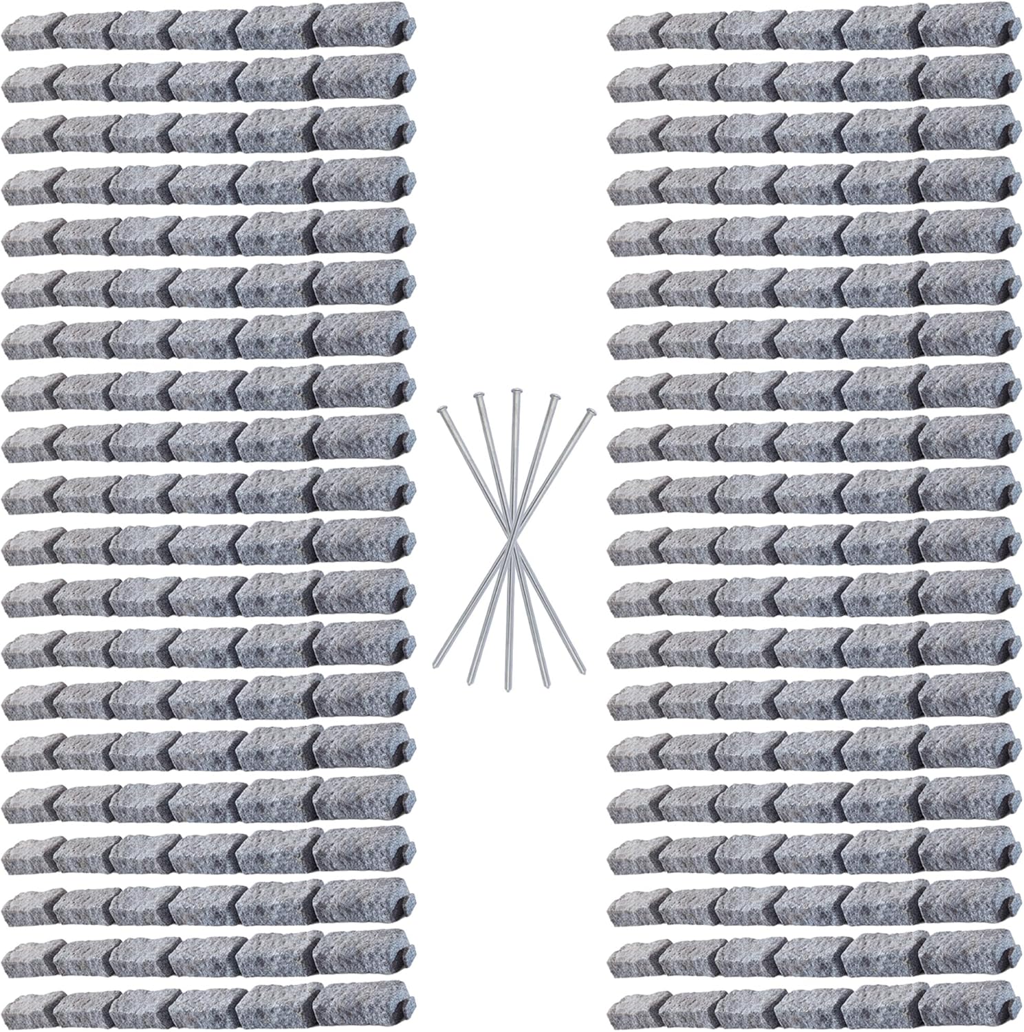 Beuta Landscape Edging | Garden Edging Border | Faux Stone Bricks for Lawn edging, Flower beds, Pathways & Yard Edging– 40 Packs | Each Section Has 6 Bricks 48"L x 4"W x 2.25"H | 120 Spikes |Greystone