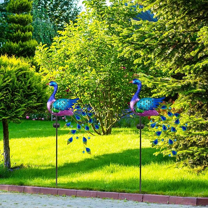 DREAMSOUL Peacock Solar Garden Lights Outdoor Decorative Stake, Waterproof Metal Peacock Garden Decor Solar Powered Landscape LED Path Lights Walkway Patio Decoration Lawn Ornament Christmas Gifts