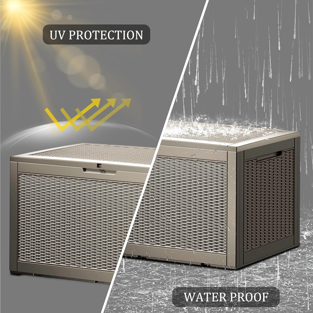 100 Gallon Lockable Resin Deck Box, Waterproof & UV-Resistant Outdoor Storage Box for Outdoor Cushion Storage, Garden Tools & Pool Accessories Storage, Gray
