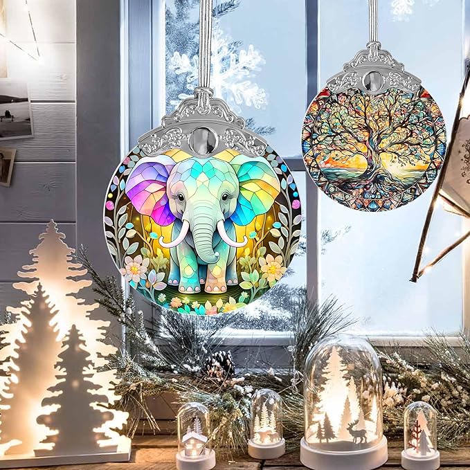 Stained Glass Suncatcher, Jocidea Elephant Ornament, Christmas Ornaments, Holidays Ornaments, Christmas Tree Decor, Elephant Decor for Home, Elephant Gifts