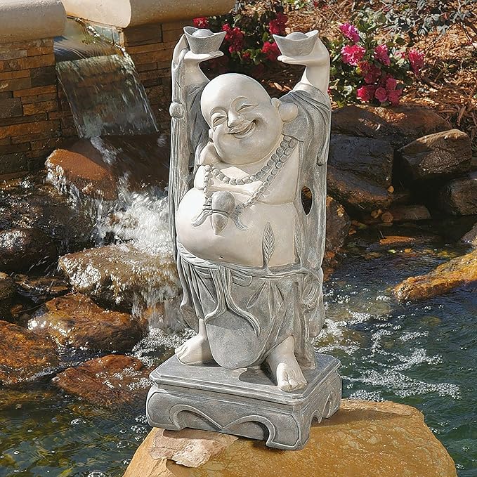 Design Toscano Jolly Hotei Laughing Man Asian Decor Indoor/Outdoor Garden Statue, 26 inches tall, Cast Stone Resin, Two Tone Stone Finish
