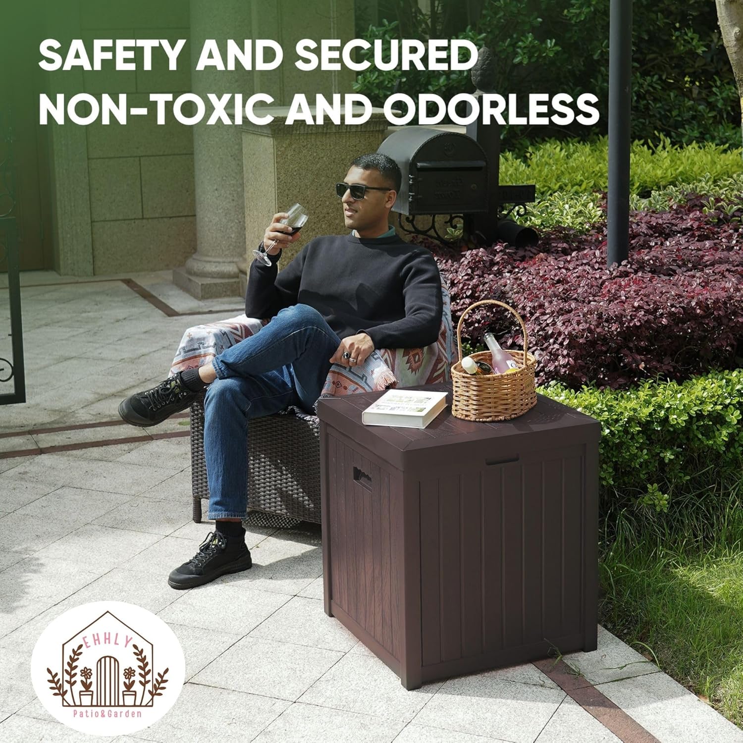 Deck Box, 51 Gallon Front Porch Package Bin Delivery Box for Outside, Small Patio Outdoor Storage Boxes Waterproof, UV Resistant Plastic Resin Pool Storage Bins with lids, Brown