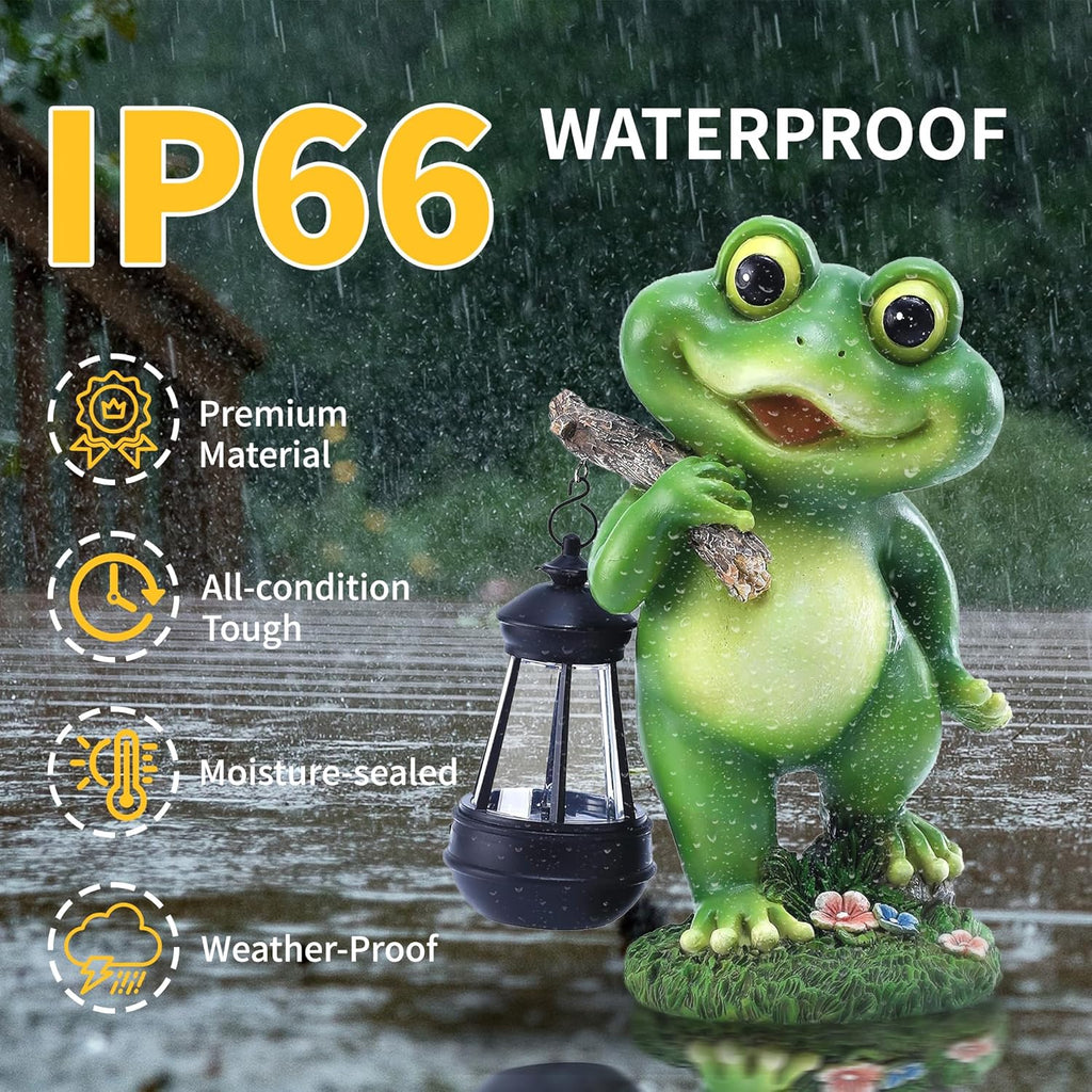 Outdoor Frog Garden Decor: 11'' Yard Decoration with LED Lantern Funny Solar Frog Statue Gifts for Women Mother's Day Housewarming Gift