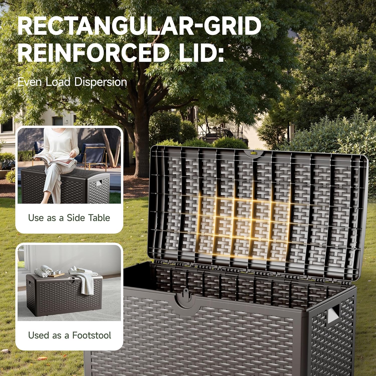 80 Gallon Deck Box, Double Layer Waterproof Resin Outdoor Indoor Storage Box, Lockable & UV Resistant Storage Bin for Patio Furniture, Garden Tools, Pool Accessories (Brown)