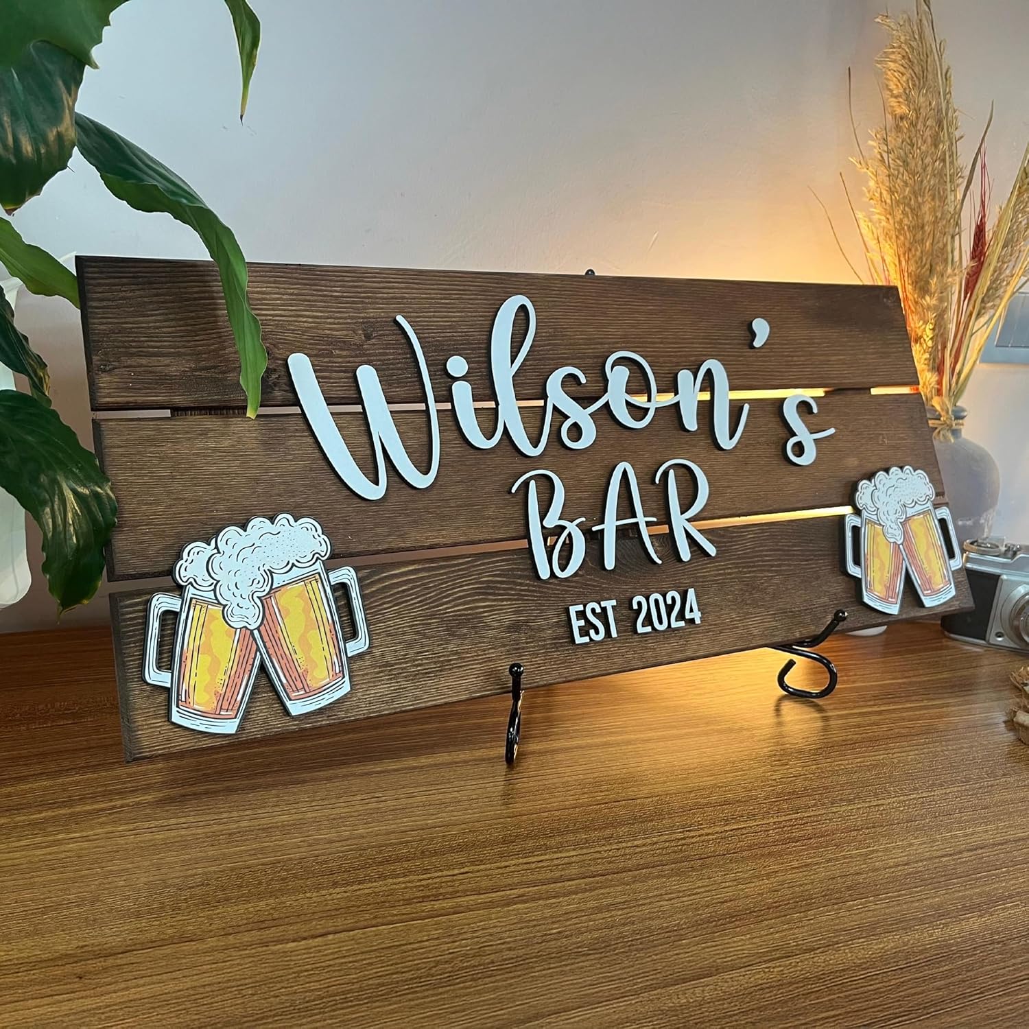 Personalized Wooden Bar Sign with Family Name, Coffee Bar Signs for Kitchen Decor, Business Sign with Established Date, Rustic Wooden Wall Decor, Custom Bar Name Plaque, Gift for Bar Owners