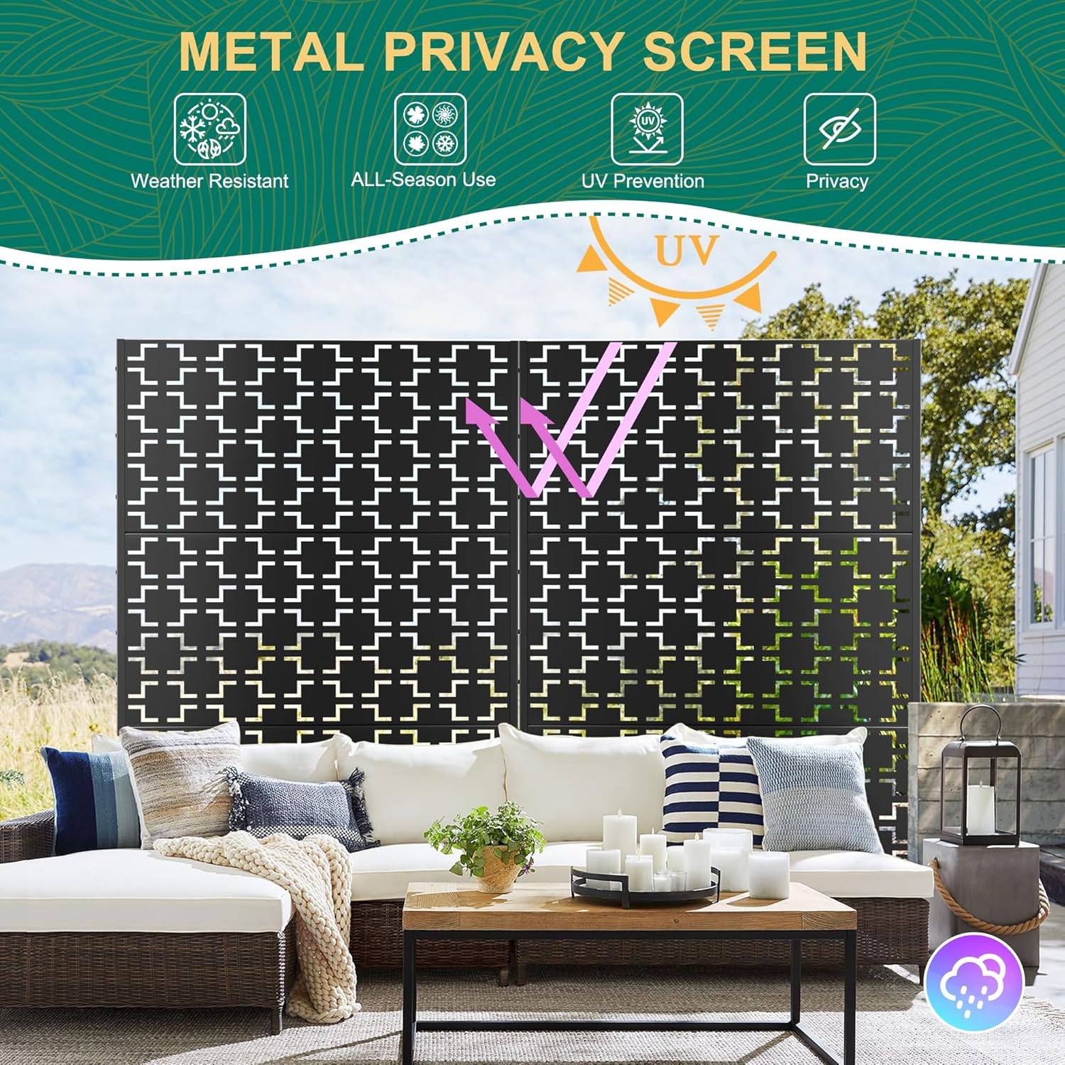 72" H×47" W Metal Privacy Screen Outdoor Privacy Screen Freestanding, Outdoor Privacy Screens and Panels for Patio Lawn Deck, Outdoor Privacy Panels Decorative Privacy Fence(Consists of 3 Panels)