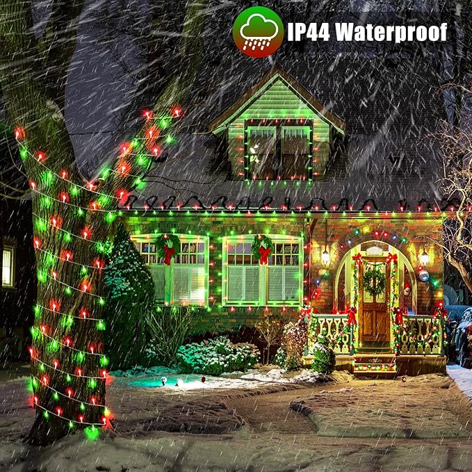 100 LED Red and Green Lights Outdoor - 33ft Red Green String Lights Indoor Clear Wire 8 Modes Plug in Waterproof Twinkle Fairy Lights for Indoor Outside Bedroom Home Party Decorations