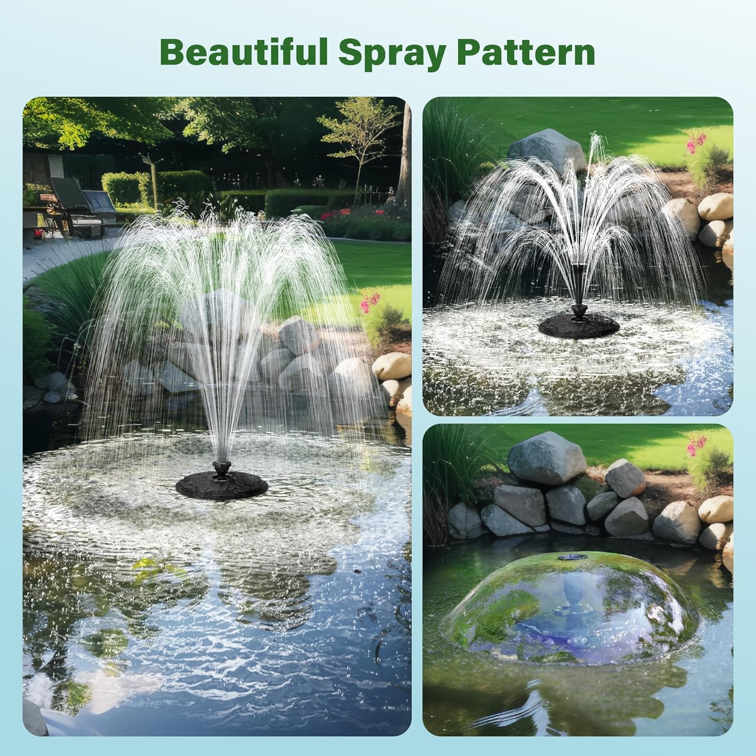 Biling Floating Pond Fountain with 660GPH Fountain Pump, Color-Changing LED Lights, 27 FT Power Cord, 3 Spray Patterns, Pond Water Fountain for Outdoor Pond, Black